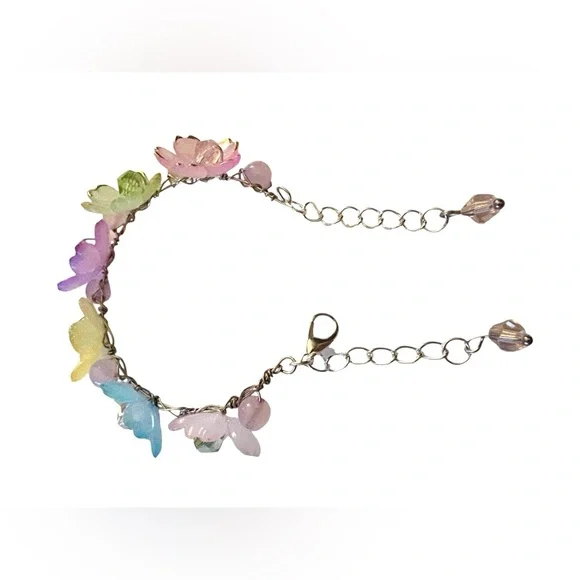 Fairy Bracelet Handwired with Lucite Flowers and Austrian Crystals for Girls - Picture 6 of 13